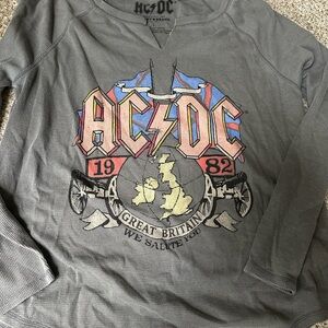 AC/DC Graphic Band TeeWaffle Knit  Longsleeve - Gray with Multicolor Logo